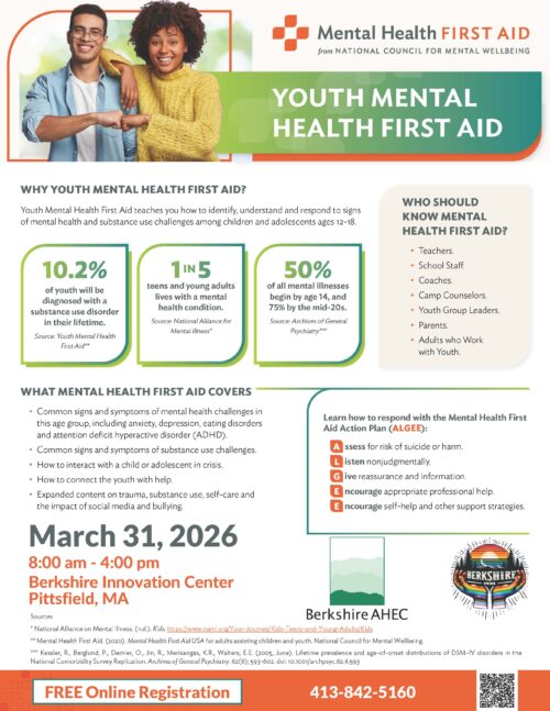 Your Mental Health First Aid Evet. March 31st, 2026 at Berkshire Innovation Center